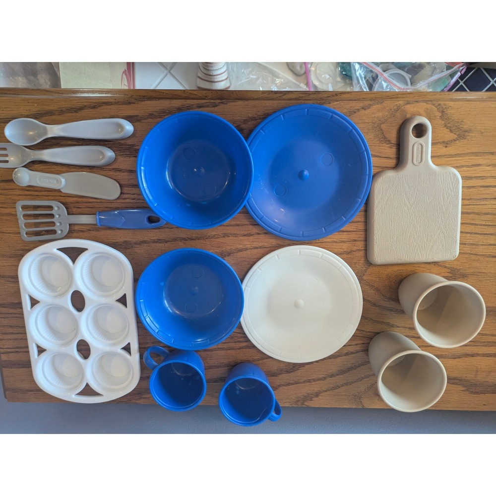 Step2 Little Tikes Play Kitchen Accessories Set Blue White Tan 15pc Lot - Picture 3 of 6